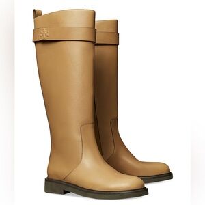 NEW Tory Burch Knee High Double T Utility Boots in Almond Sz 9